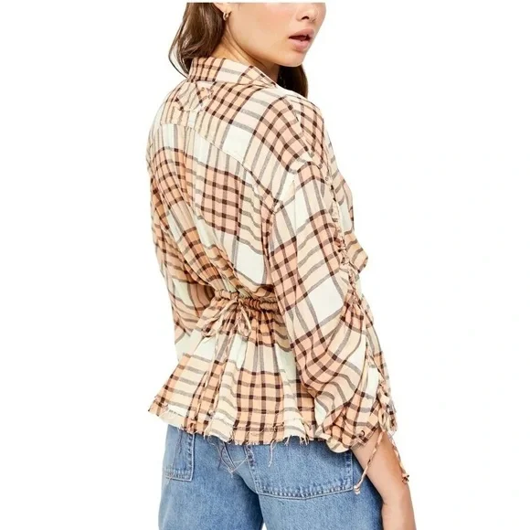 We the Free (Free People) Pacific Dawn Plaid Top Size Large - Picture 2 of 7
